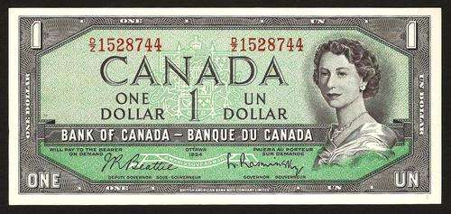 Canada 1 Dollar 1954(1961-72) P.75b aUNC condition