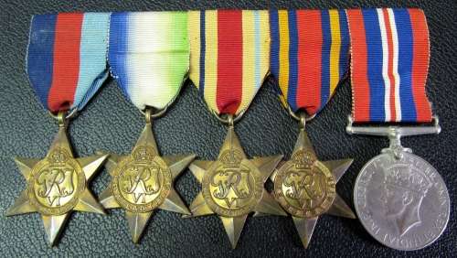 WWII Group of 5 medals on bar - Unnamed with Burma Star