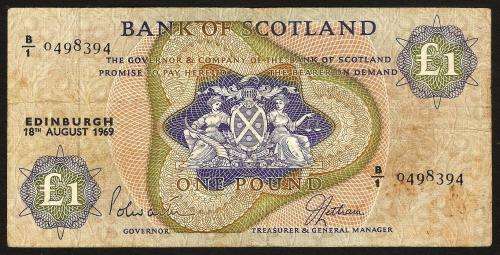 Scotland 1 Pound 1969 P.109a VG+/F condition
