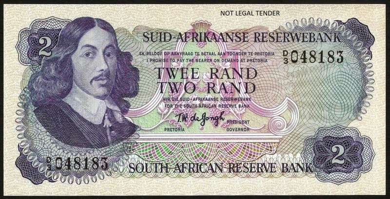 SA 2 Rand (TW de Jongh 2nd Issue)1974, A/E, EF/EF+ condition