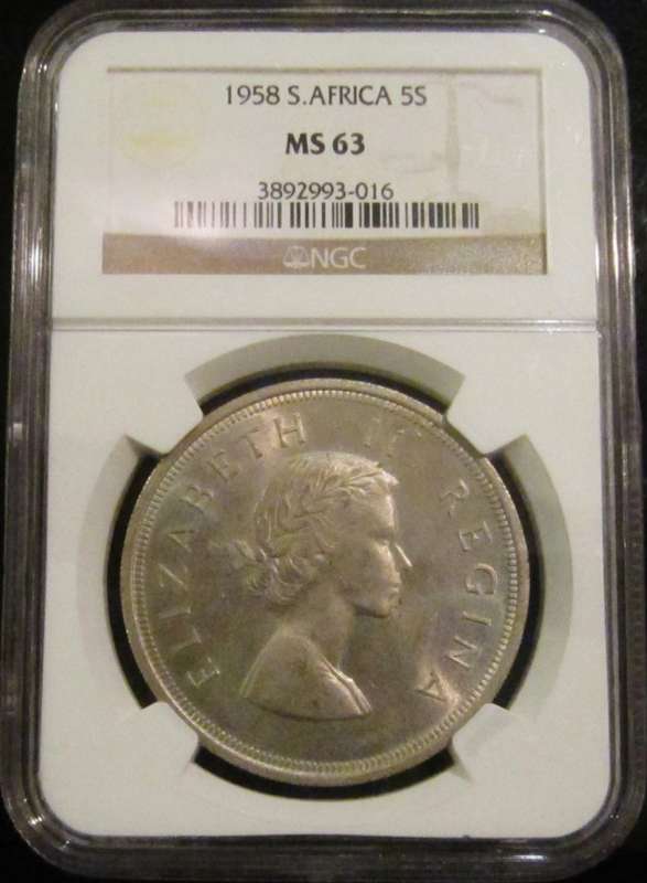1958 Union of South Africa 5 Shillings NGC Graded MS63