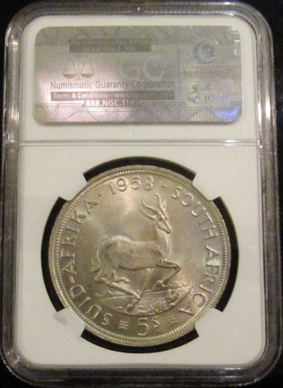 1958 Union of South Africa 5 Shillings NGC Graded MS63