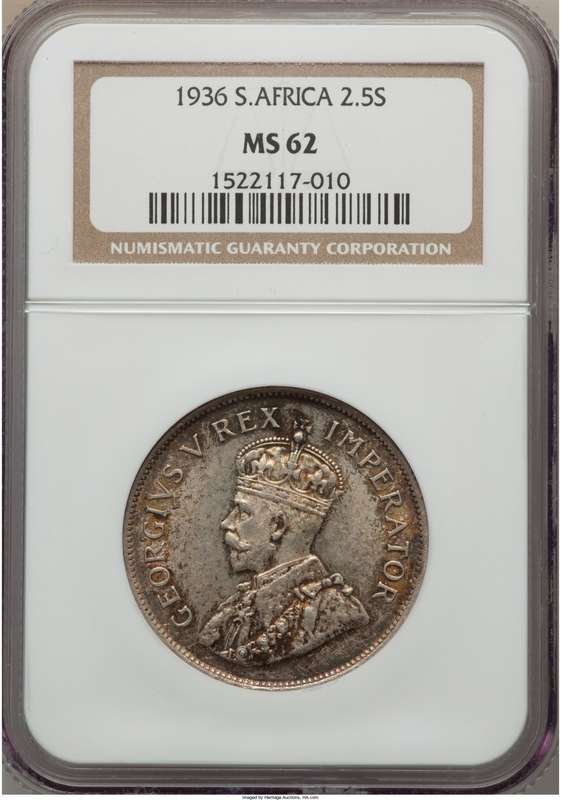 1936 Union of South Africa 1/2 Crown NGC graded MS62