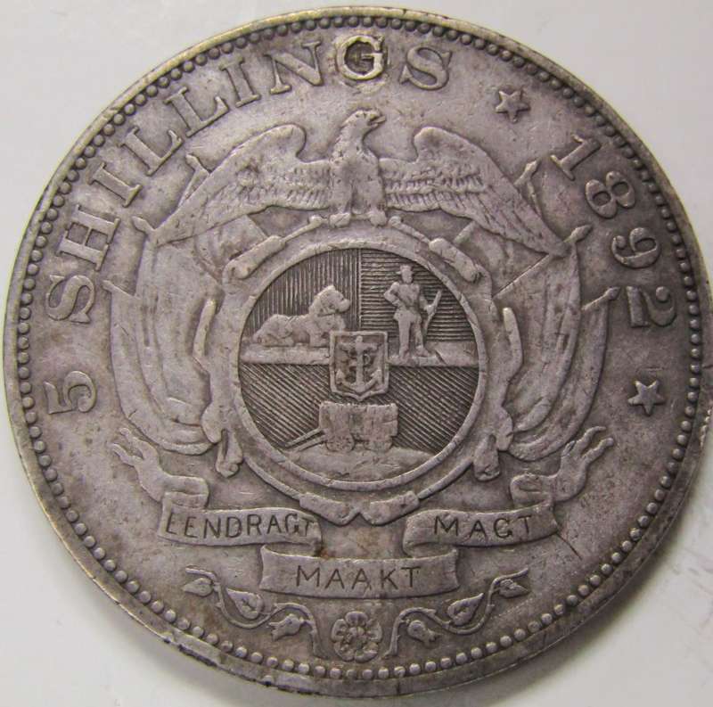 1892 ZAR Double-Shaft 5 Shillings-Ex-Jewellery