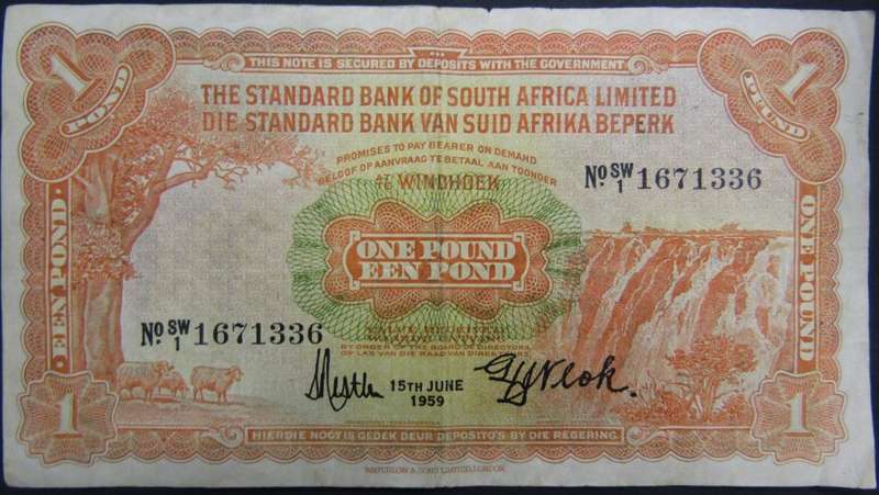 Southwest Africa 1 Pound Standard Bank 1959 Fine "reserved for RamChi6708"
