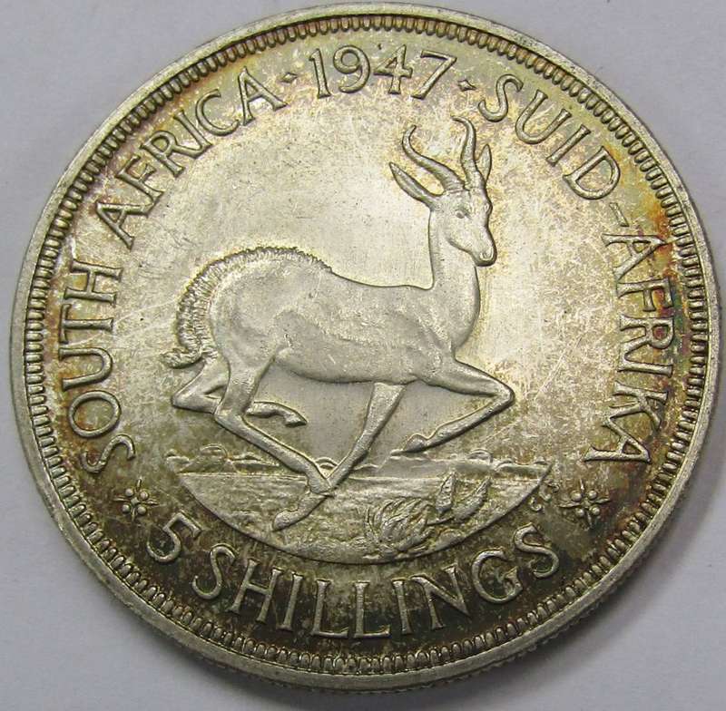 1947 Union of South Africa 5 Shillings  -Lovely toned UNC