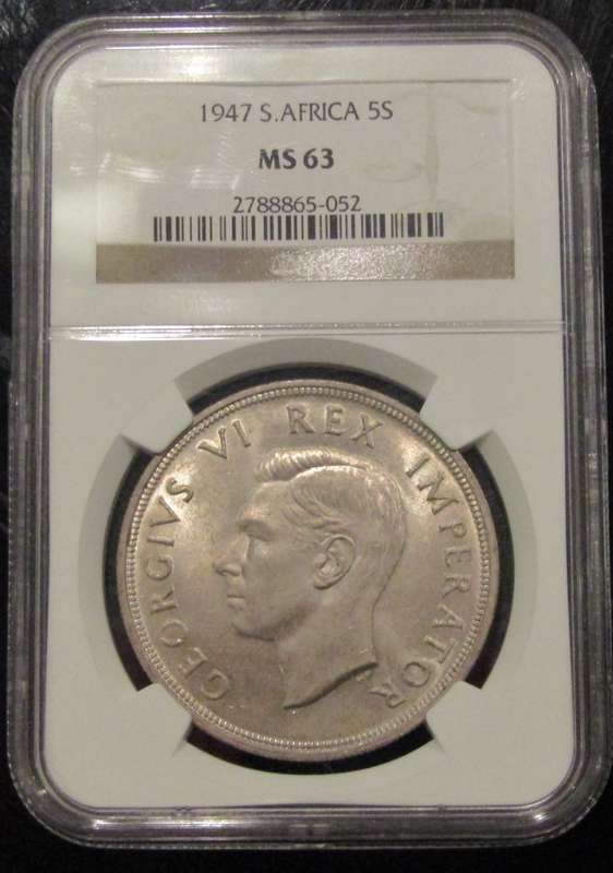 1947 Union of South Africa 5 Shillings NGC graded MS63-CRAZY R1 START!!!
