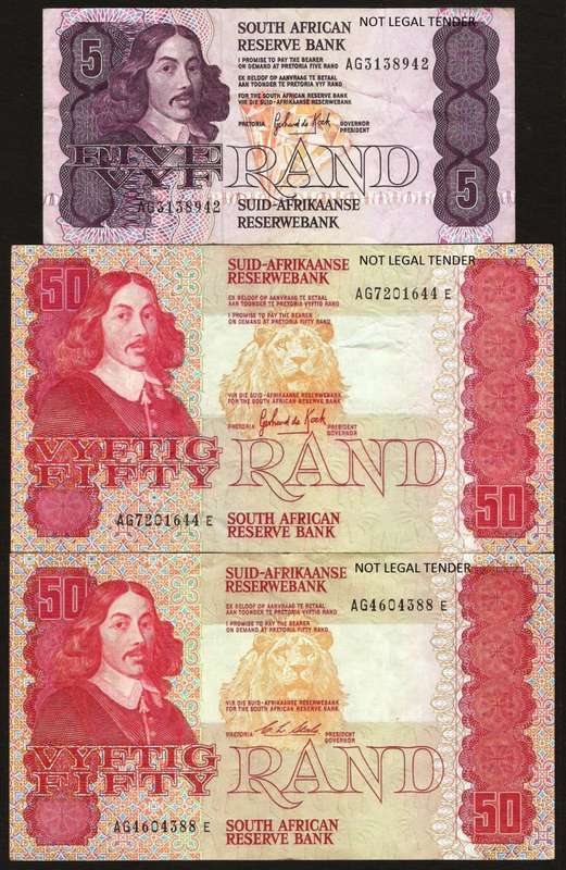 SA 5 & 2x50 Rand 1980/90's - All with Prefix AG