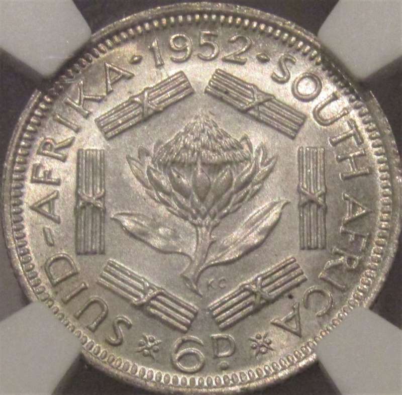 1952 Union of South Africa 6 Pence NGC graded MS66