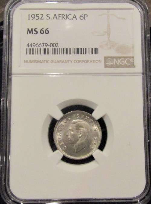 1952 Union of South Africa 6 Pence NGC graded MS66