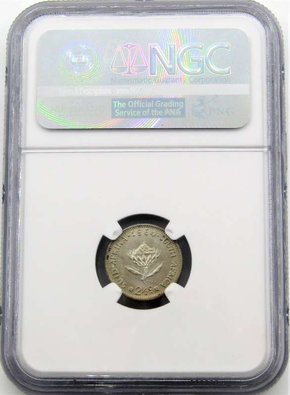 1964 Republic of South Africa 2.5 Cents NGC graded MS67-FINEST KNOWN!!