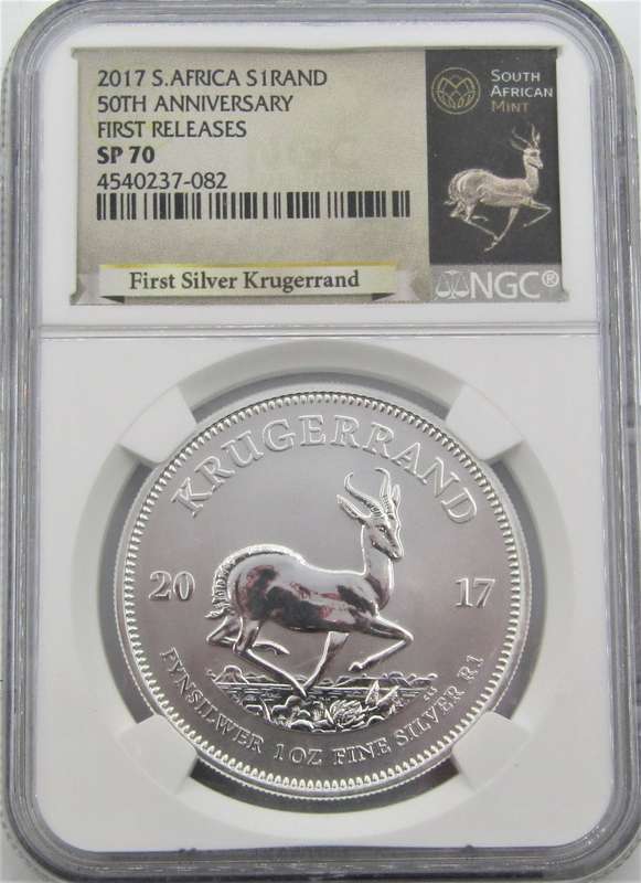 2017 Silver 1 Ounce Krugerrand 50th Anniversary  SP70 "First releases"