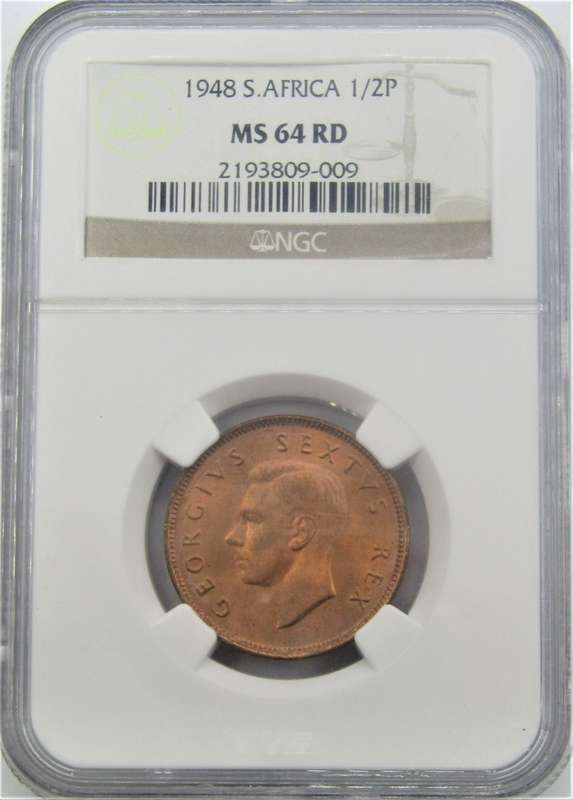 1948 Union of South Africa 1/2 Penny Graded MS64 RED by NGC