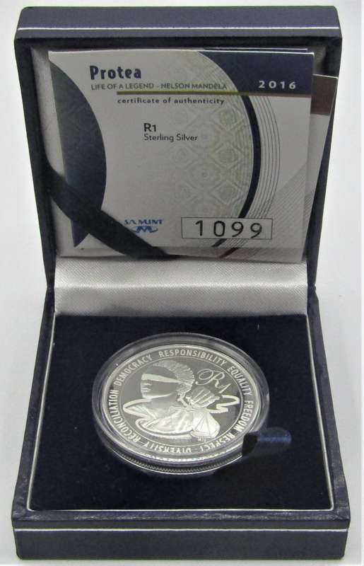 2016 Nelson Mandela Life of a Legend Proof Cameo Silver R1 in original SA MUNT BOX with COA