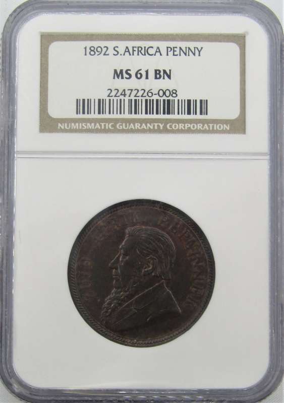 1892  ZAR Penny NGC Graded MS61BN