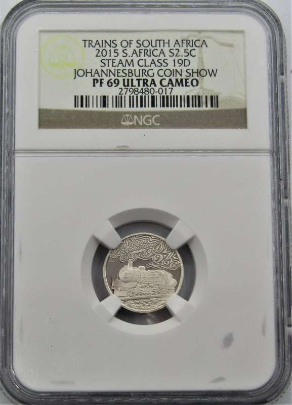 2015 Silver 2.5 Cents TRAINS OF SOUTH AFRICA STEAM CLASS 19D JOHANNEBURG COIN SHOW  PF69 ULTRA CAMEO
