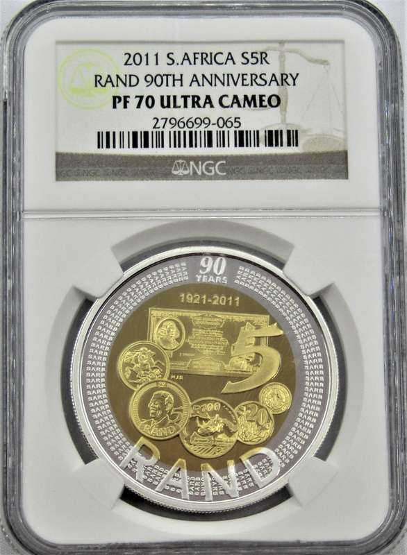 2011 Silver R5 Rand 90th Anniversary NGC Graded PF70 Ultra Cameo