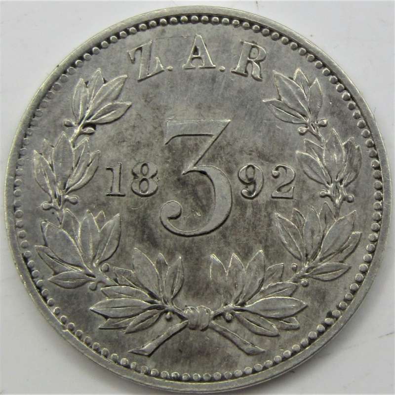 1892 ZAR 3 pence-LOW MINTAGE 24000