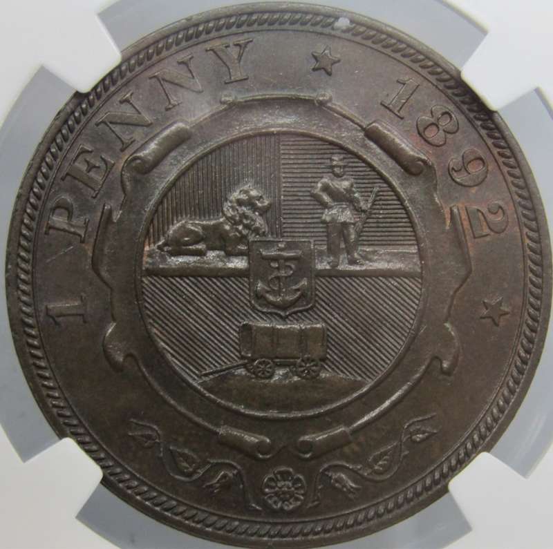1892  ZAR Penny NGC Graded MS62BN