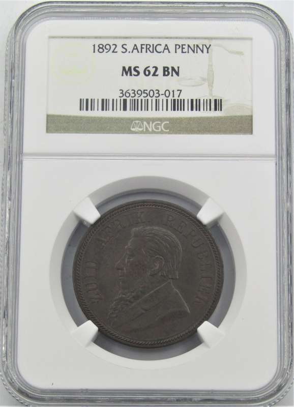 1892  ZAR Penny NGC Graded MS62BN