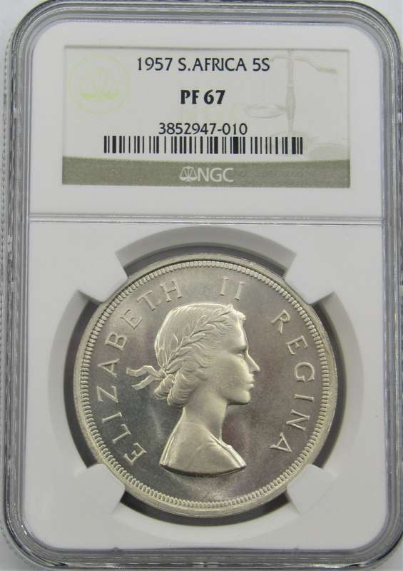 1957 Union of South Africa 5 Shillings NGC Graded PROOF 67