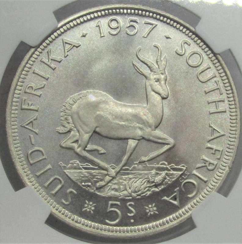 1957 Union of South Africa 5 Shillings NGC Graded PROOF 67