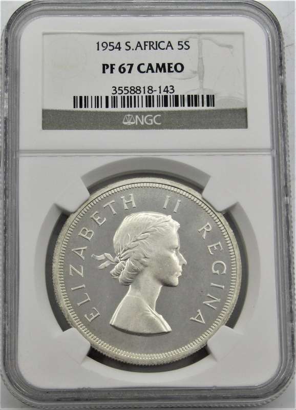 1954 Union of South Africa 5 Shillings NGC Graded PROOF 67 CAMEO