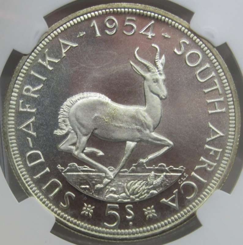 1954 Union of South Africa 5 Shillings NGC Graded PROOF 67 CAMEO