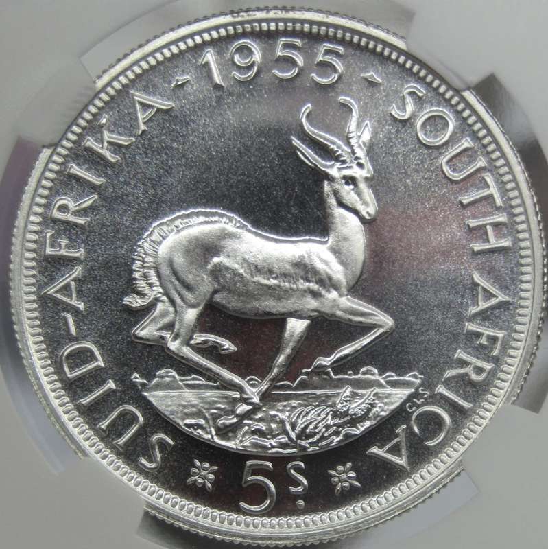1955 Union of South Africa 5 Shillings NGC Graded PROOF 66