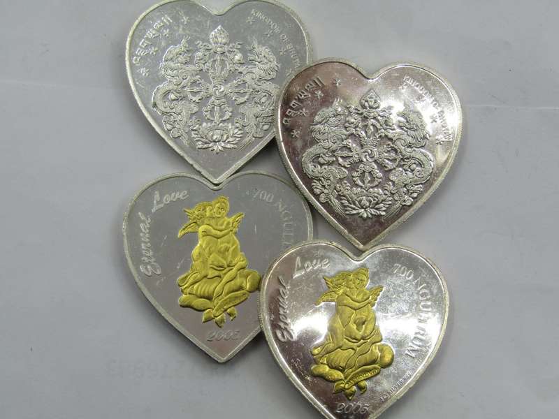 4X 2005 Kingdom of Bhutan 700 Ngultrum each 2.1g 999 Gold and 2 OZ 999 Silver