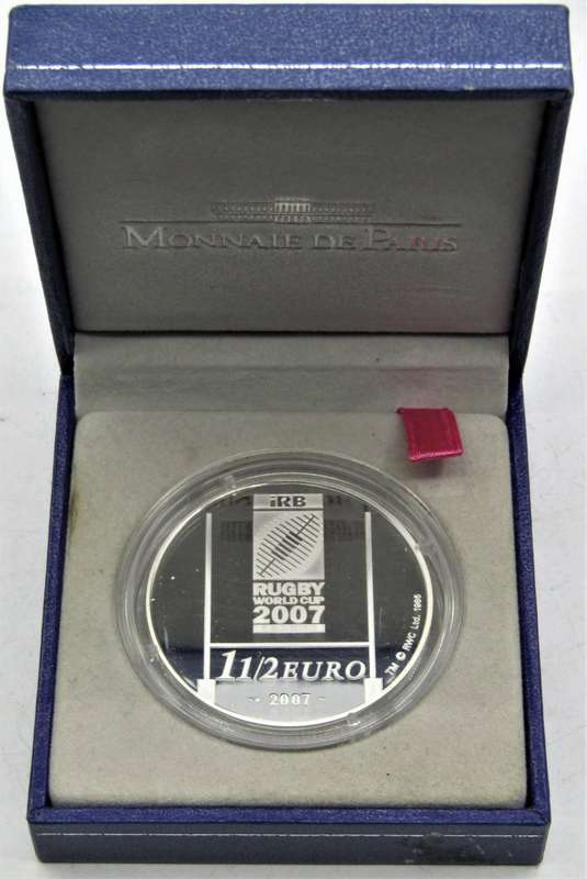 Monnaie De Paris Rugby World Cup 2007 1 1/2 Euro Silver Proof Coin in box of issue+COA