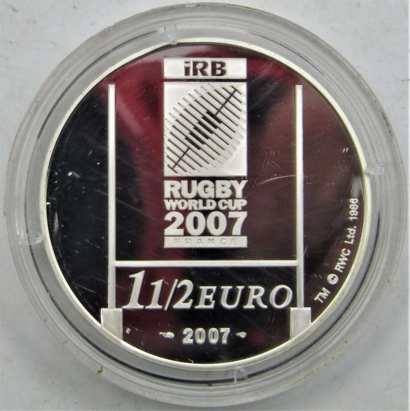 Monnaie De Paris Rugby World Cup 2007 1 1/2 Euro Silver Proof Coin in box of issue+COA