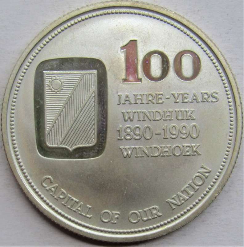 Deutsch Sudwest Afrika 100 Years 1890-1990 Windhoek Commemorative Silver Medallion 25 grams 900 Silv