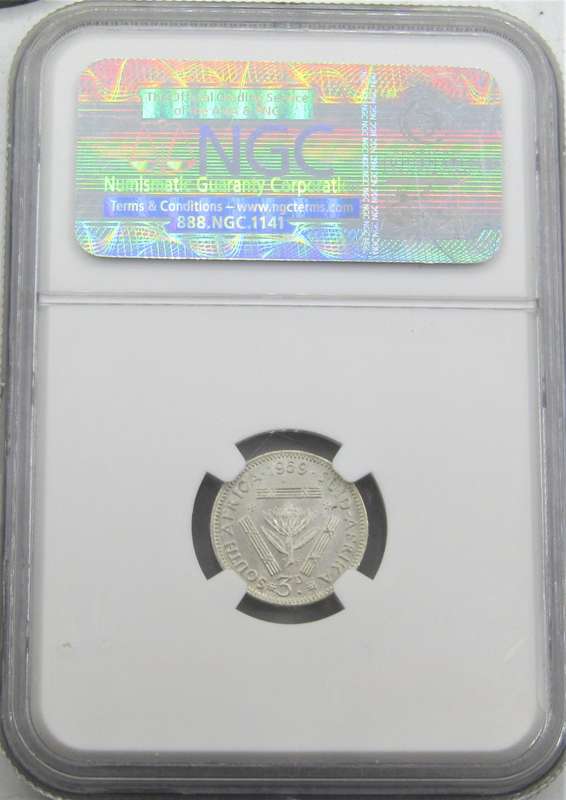1959 Union of South Africa 3 Pence NGC Graded MS64