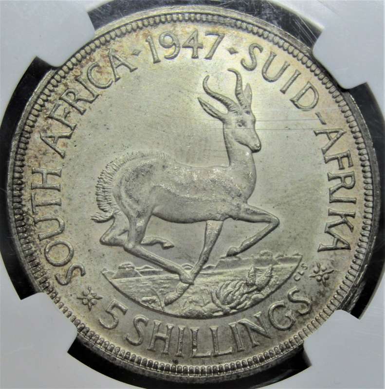 1947 Union of South Africa 5 Shillings NGC Graded MS63