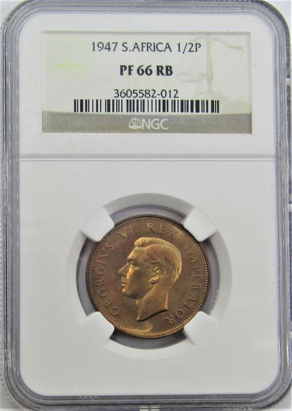 1947 Union of South Africa Half Penny NGC Graded Proof 66 RB