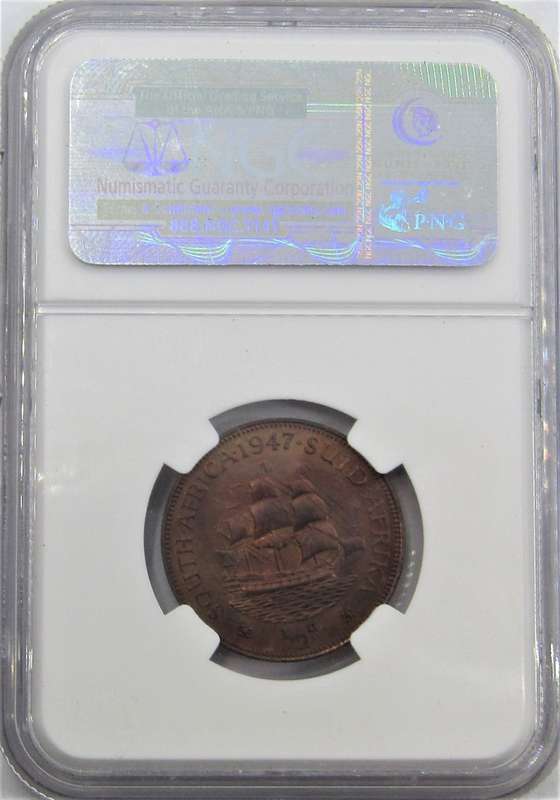 1947 Union of South Africa Half Penny NGC Graded Proof 66 RB