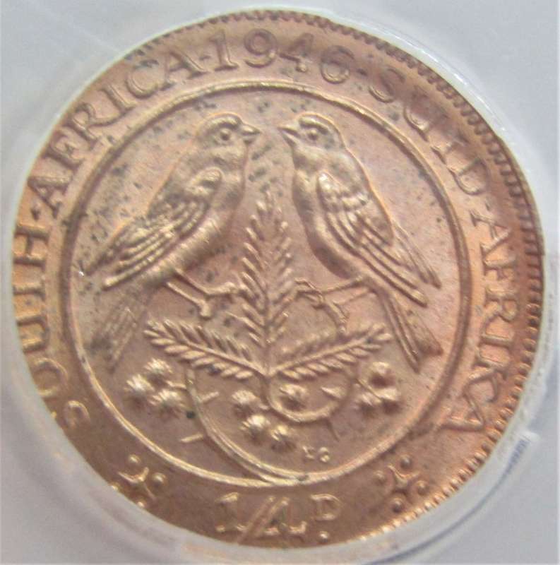 1946 Union of South Africa 1/4 Penny  SANGS Graded MS64 RED