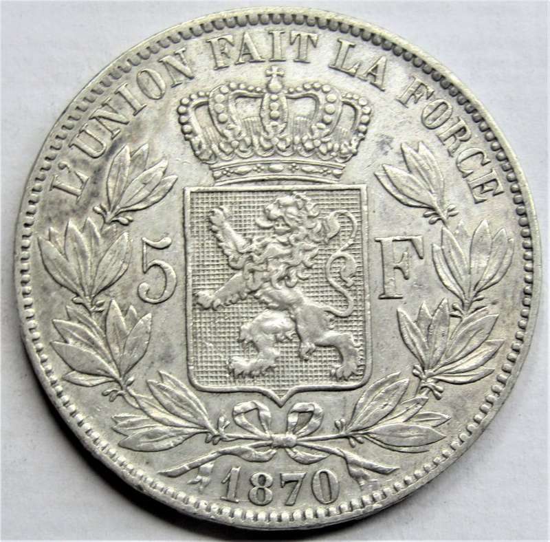 1870 Belgium 5 Francs