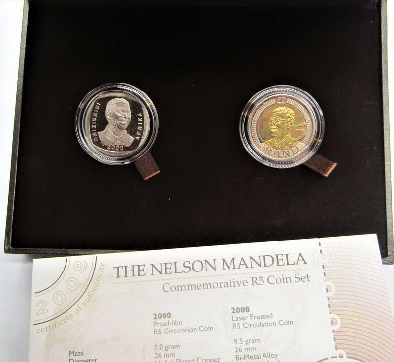 Nelson Mandela Commemorative R5 Prooflike and Lazer Frosted  Coin Set