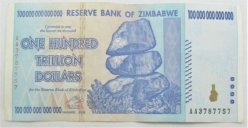 Zimbabwe 100 Trillion Dollars  - Zim's largest ever denomination  bank note