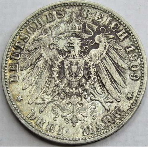 German States WÜRTTEMBERG 3 Mark 1909 A