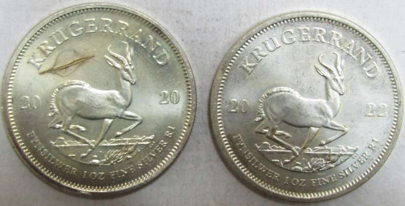 4 x 1 Ounce Silver Kruger Rands 3x2022,1 x2020-Bid is for all 4