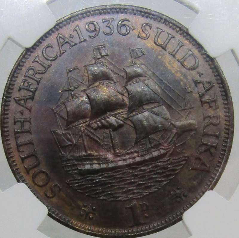 1936 Union of South Africa Penny NGC Graded MS64