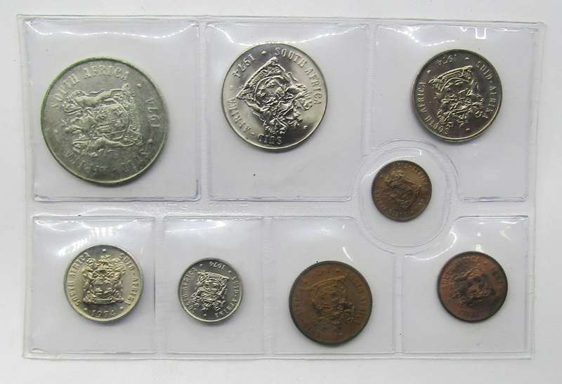 8x1974 Republic of South Africa Mint  Sets with SILVER RAND  unopened as issued