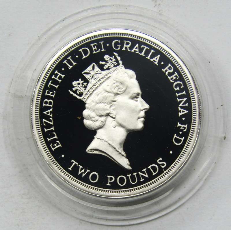 United Kingdom 1986 Sterling Silver Proof 2 Pounds encapsulated as issued with COA