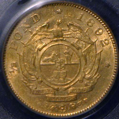 1892 Double-Shaft Half-Pond PCGS Graded AU50!!! Lustrous and scarce