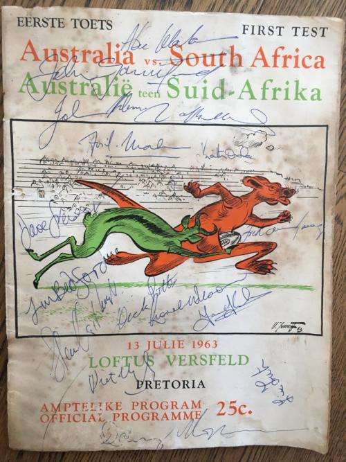 1963 1ST TEST SPRINGBOK/WALLABY LOFTUS VERSVELD, PRETORIA PROGRAM AUTOGRAPHS BY BOTH TEAMS