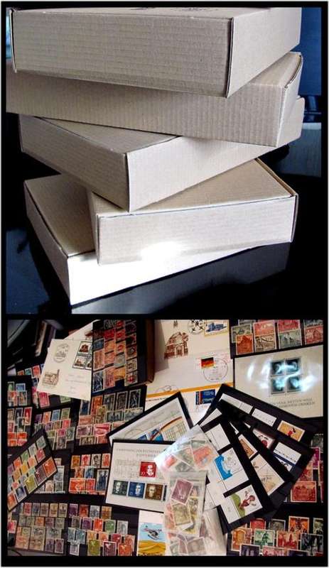 5 Boxen - World  STAMPS LOT covers as shown- unsorted  Lot on many black