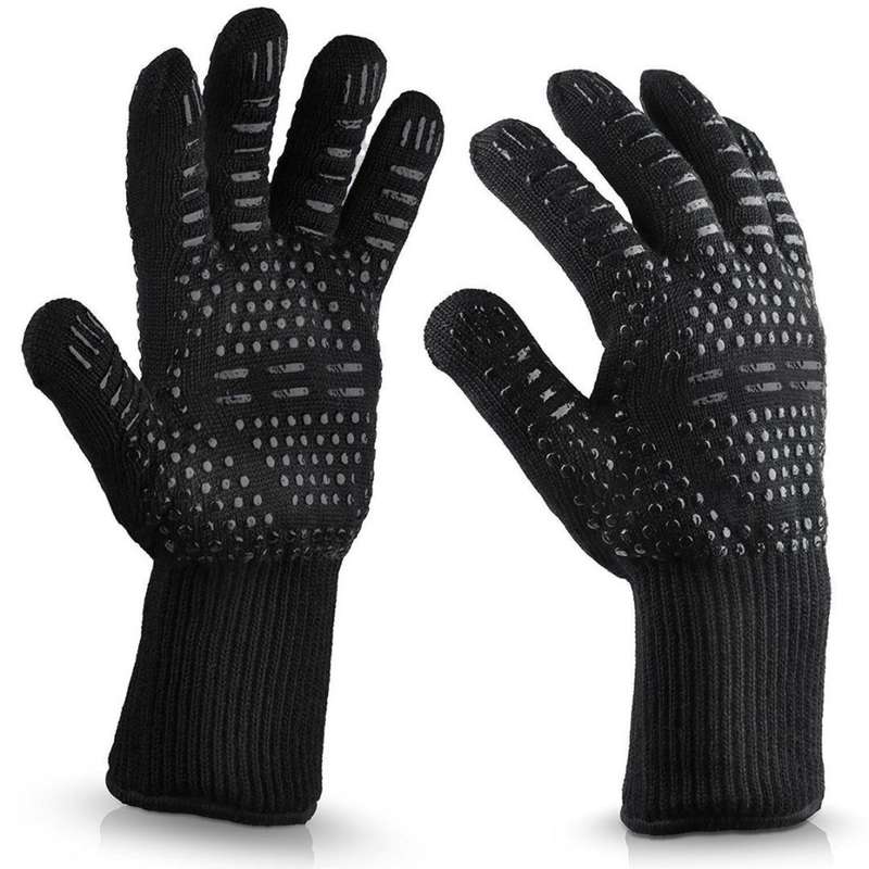 BBQ Oven Gloves - Fireproof Heat Resistant Grill Kitchen Mits for Grilling, Cooking, Baking, or Fire
